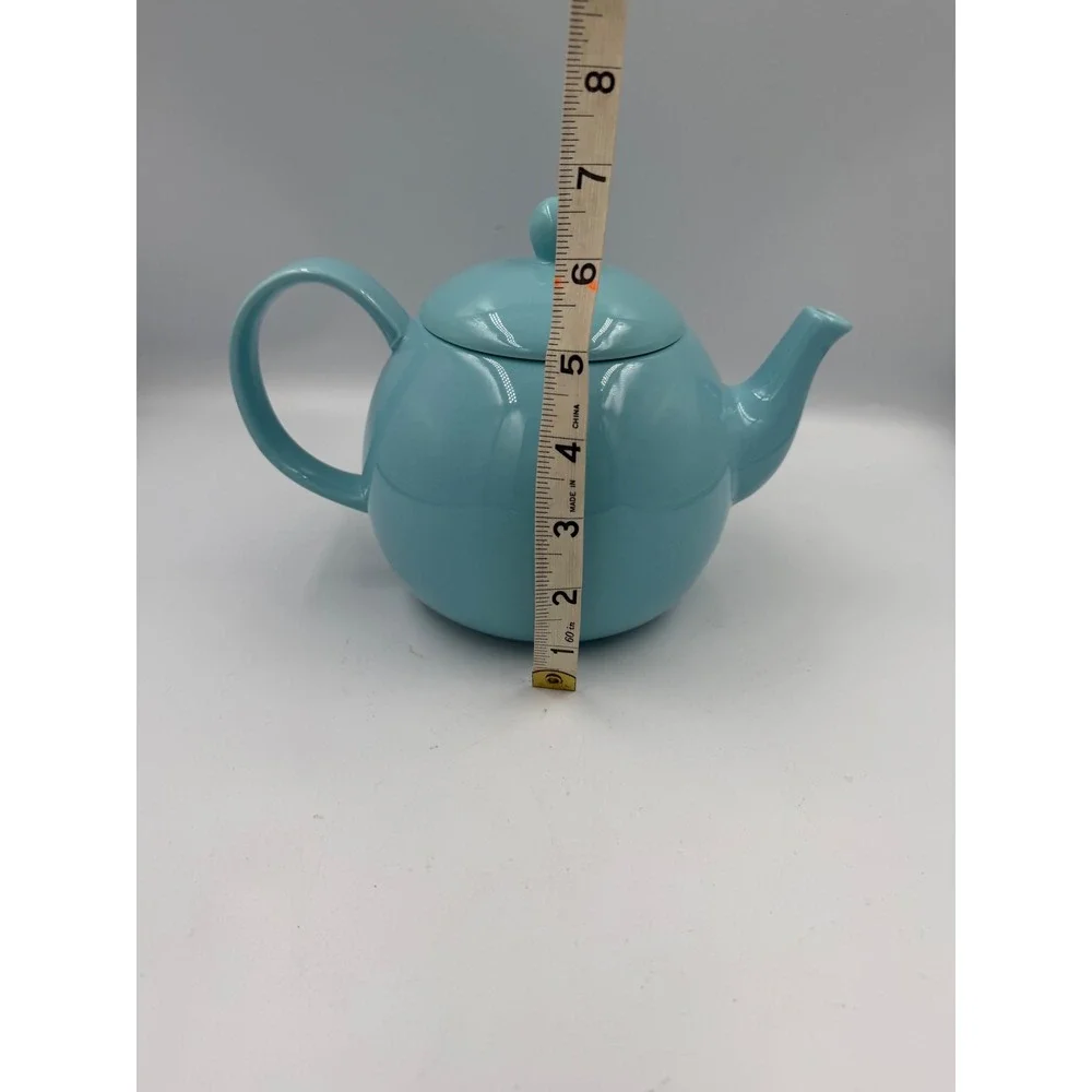 Turquoise Blue Ceramic Teapot with Lid Round Glossy Tea Pot 6 inch